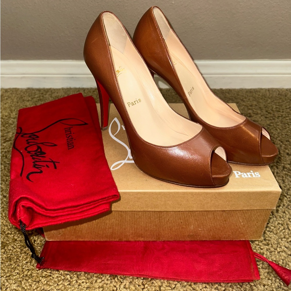 Christian Louboutin Brown Heels with Iconic Red Sole